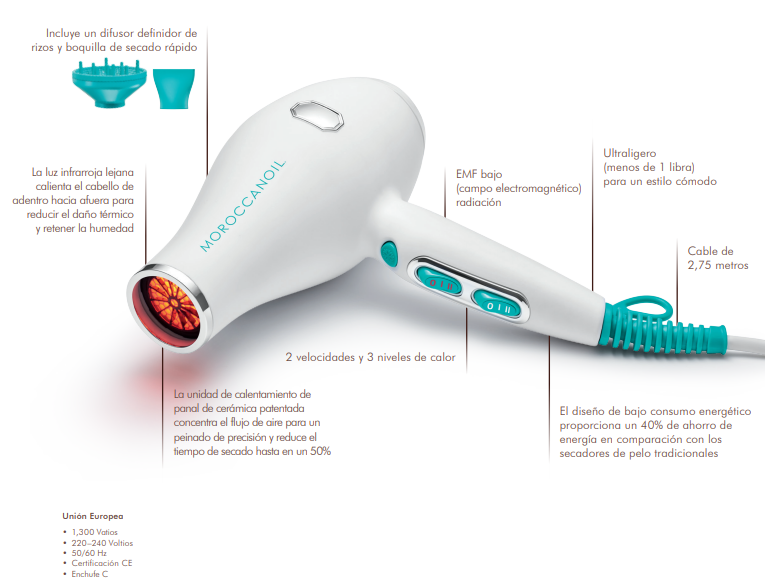 Características del secador por infrarrojos Moroccanoil